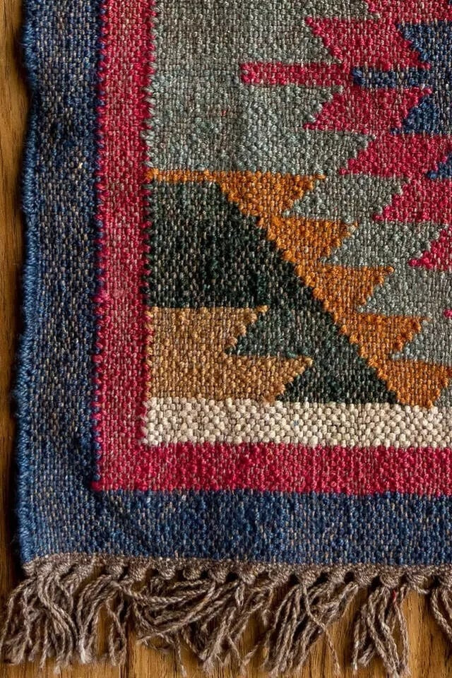Handmade Kilim Rectangle Boho Mats Wool Durable Rustic Look Farmhouse Jute Rug - Boho Area Carpet Multicolor