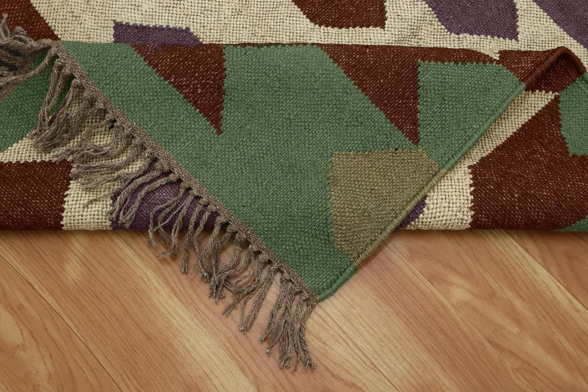 Handmade Kilim Rectangle Boho Mats Wool Durable Rustic Look Farmhouse Jute Rug - Boho Area Carpet
