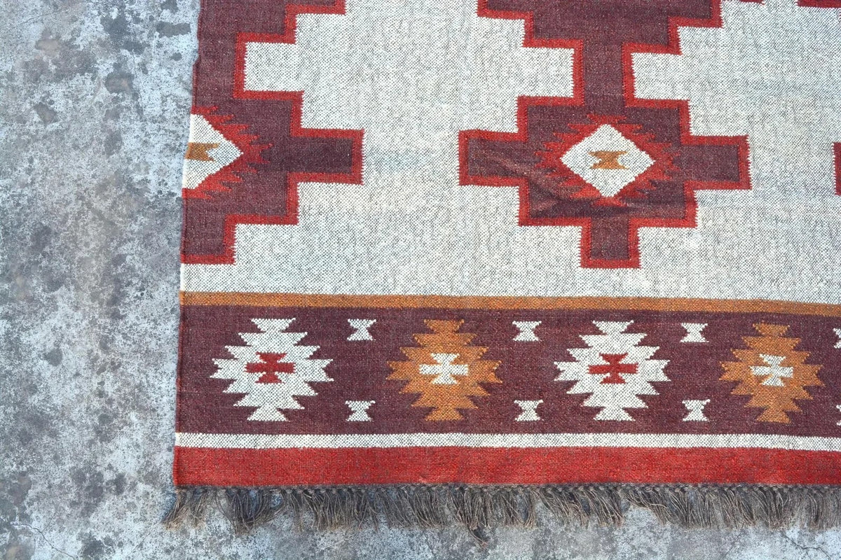 Handmade Kilim Rectangle Boho Mats Wool Durable Rustic Look Boho Area Carpet Farmhouse Jute Rug