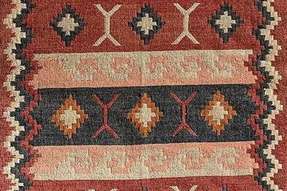 Handmade Kilim Rectangle Boho Mats Wool Durable Rustic Look Boho Area Carpet Farmhouse Jute Rug Multicolor