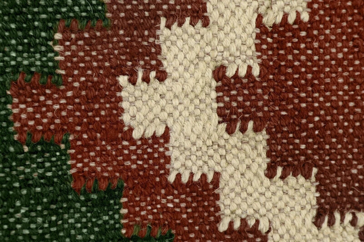 Handmade Kilim Rectangle Boho Mats Wool Durable Rustic Look Boho Area Carpet Farmhouse Jute Rug (Green & Brown)