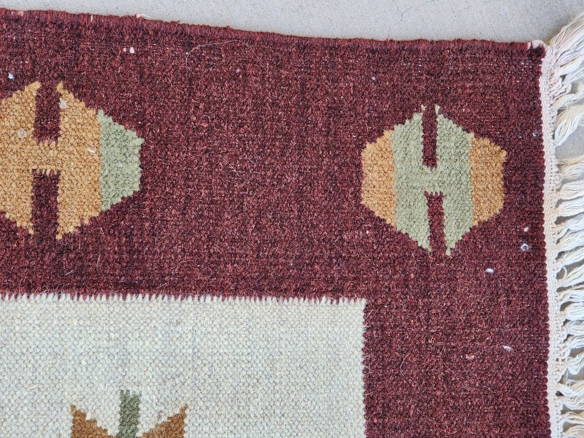 Handmade Kilim Rectangle Boho Mats Wool Durable Rustic Look Boho Area Carpet Farmhouse Jute Rug (Brown & Beige)