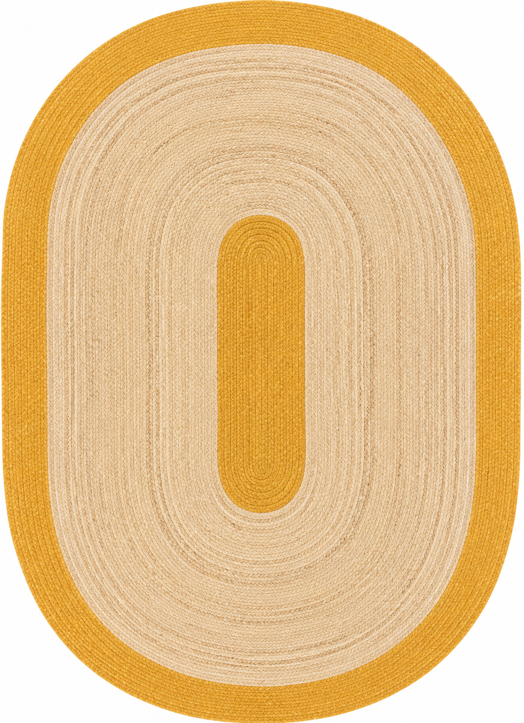 Natural Farmhouse Boho Oval Handwoven Jute Area Rug for Living Room, Bedroom & Entryway Rustic Indoor Floor Carpet (Yellow Border)