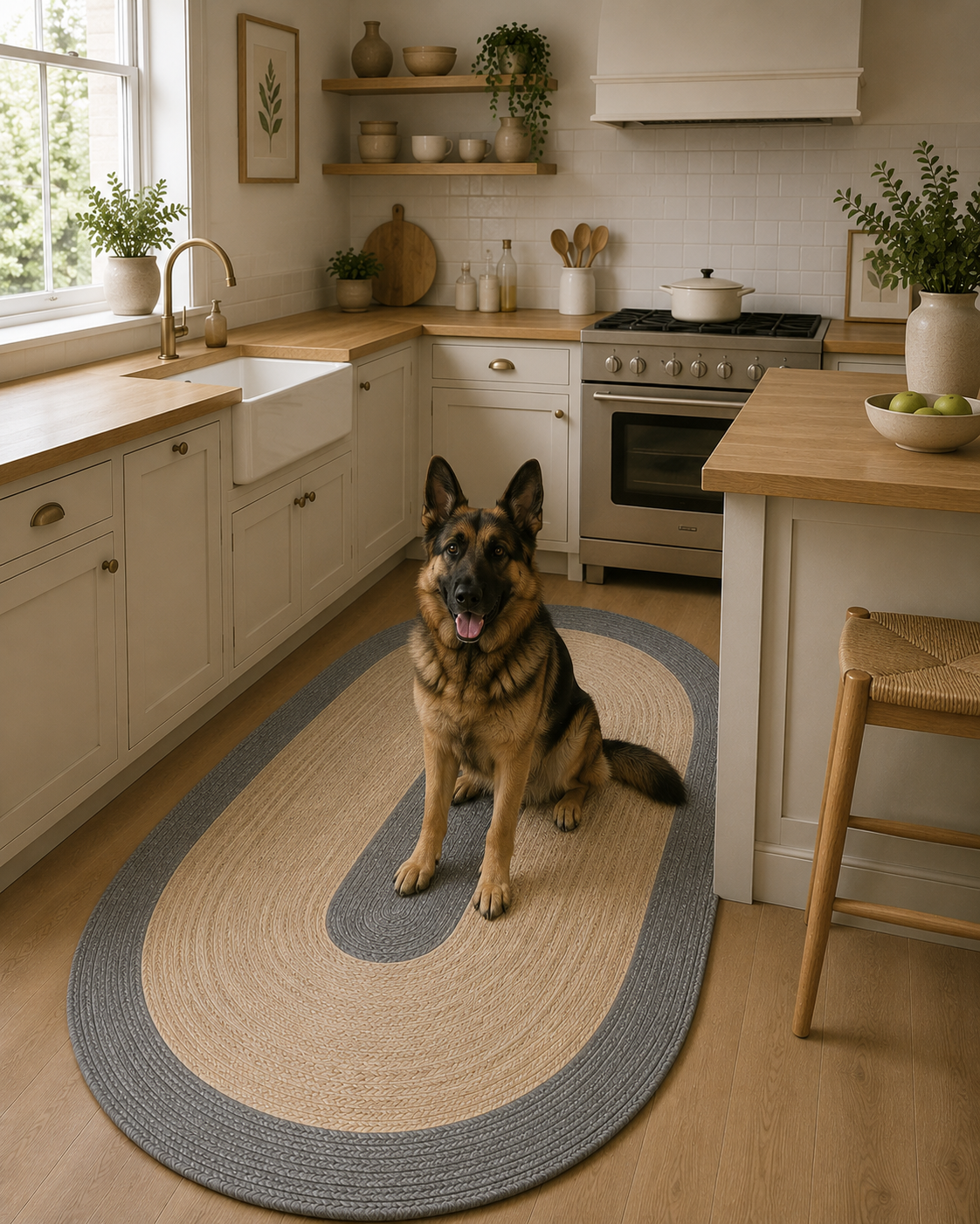 Natural Farmhouse Boho Oval Handwoven Jute Area Rug for Living Room, Bedroom & Entryway Rustic Indoor Floor Carpet (Grey Border)