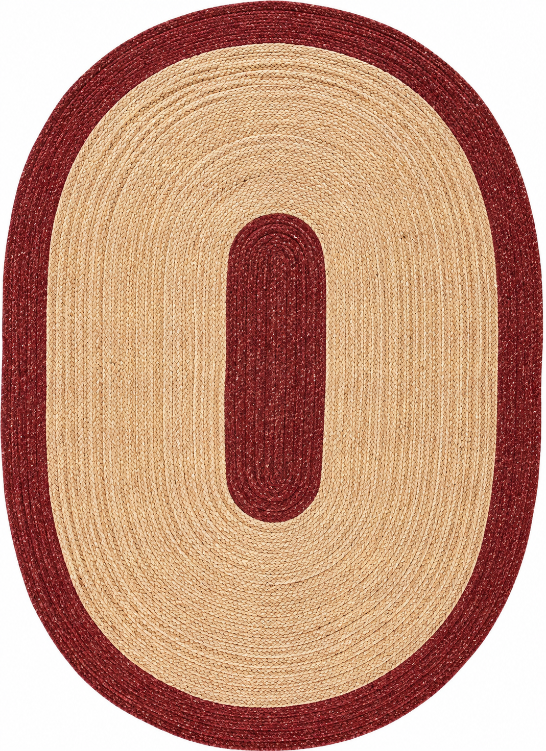 Natural Farmhouse Boho Oval Handwoven Jute Area Rug for Living Room, Bedroom & Entryway Rustic Indoor Floor Carpet (Red Border)